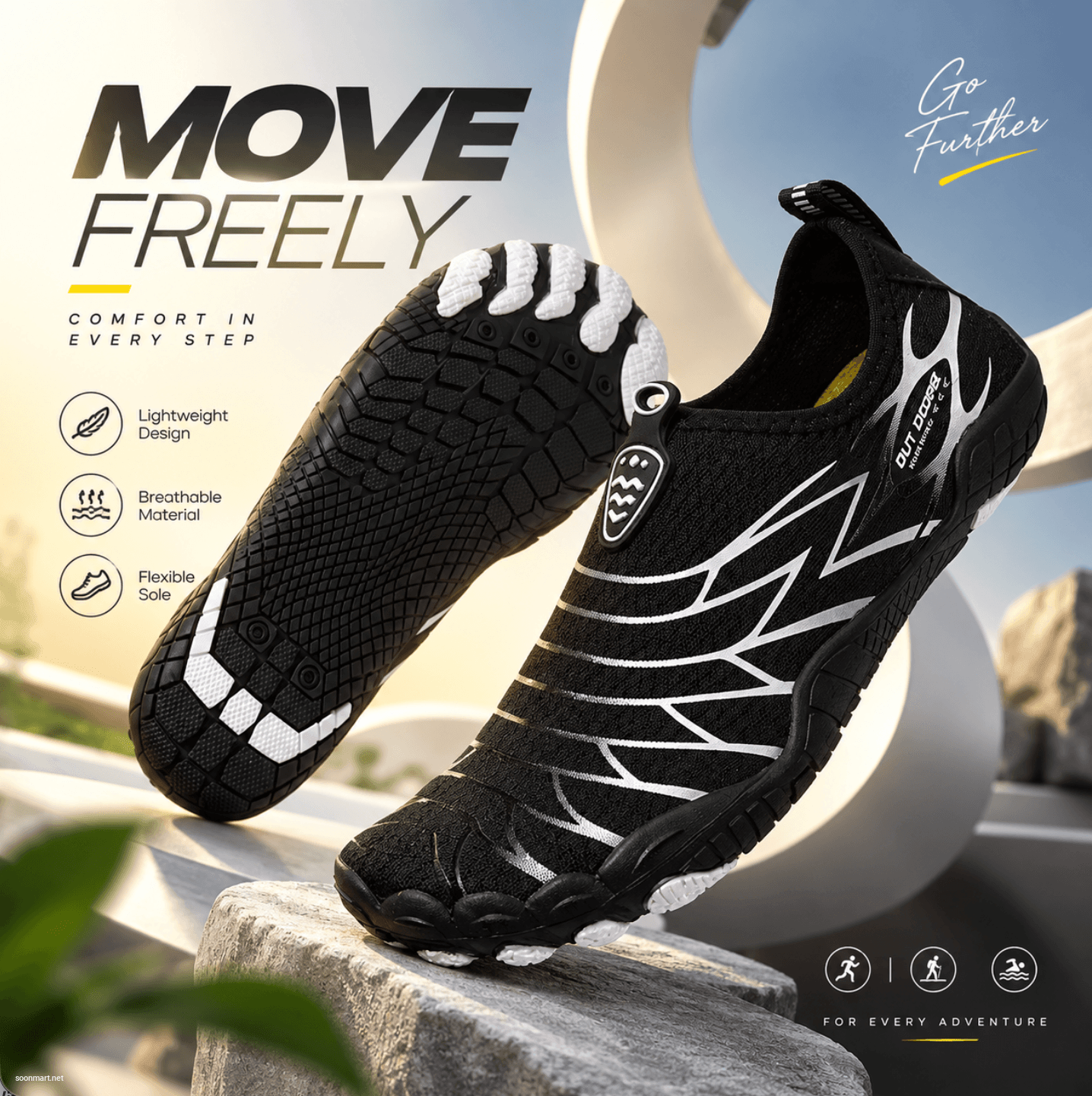 Unisex Quick Dry Water Shoes Aqua Socks for Beach Swim Pool Outdoor - Grey/Yellow
