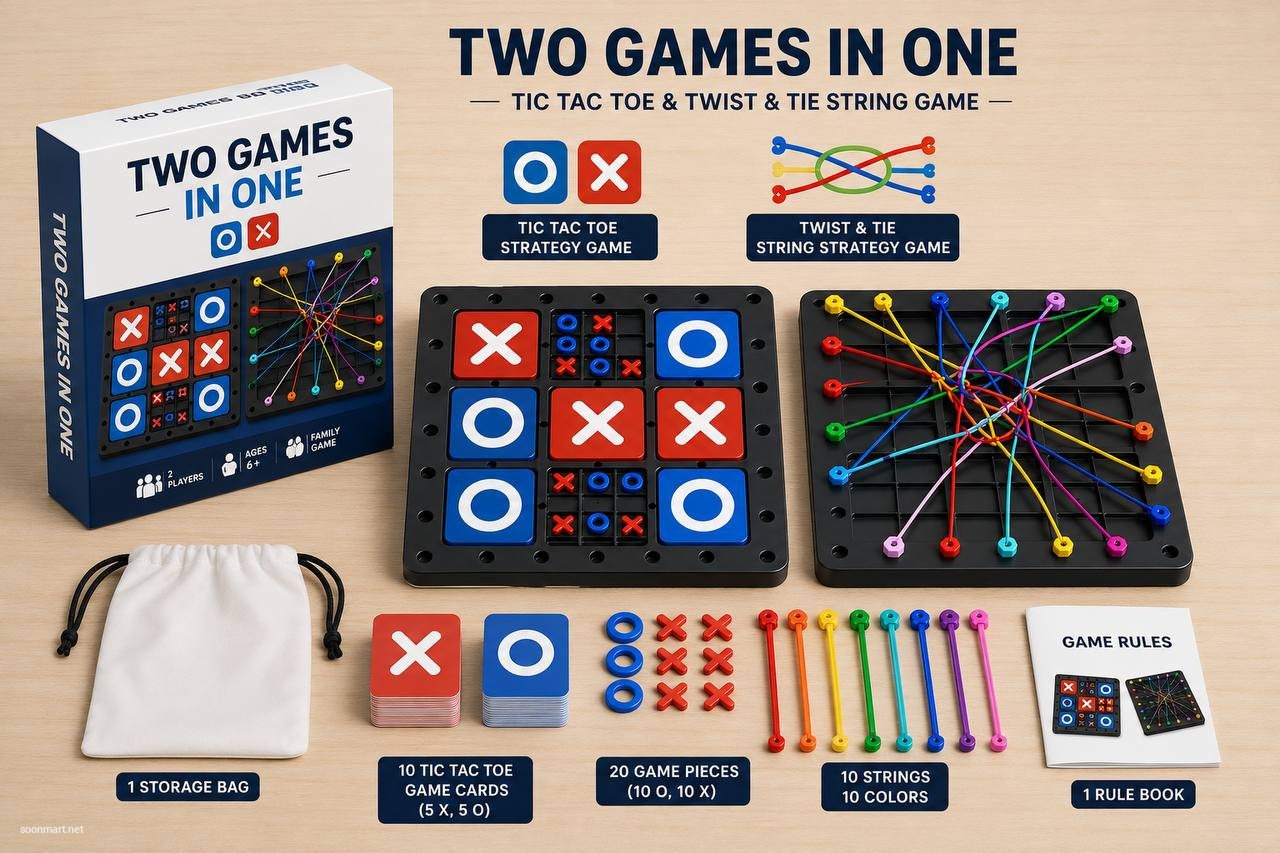 Children's 2-in-1 Educational Board Game: Rope Untangling & Tic Tac Toe Puzzle
