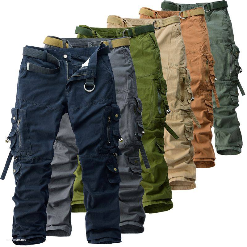 Men's Multi-Pocket Outdoor Casual Cargo Pants with Belt - Multiple Colors