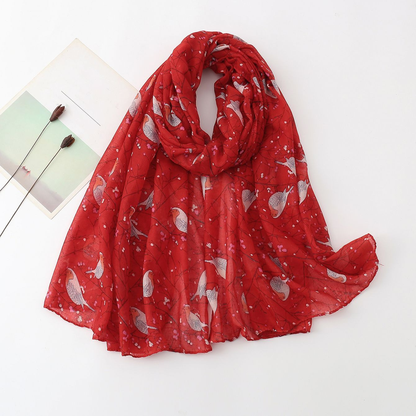 Boho Chic Ethnic Floral Silk Scarf