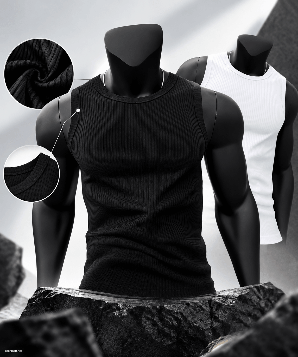Men's Premium Ice Silk Ribbed Tank Top - Cool Touch, High Elasticity & Breathable
