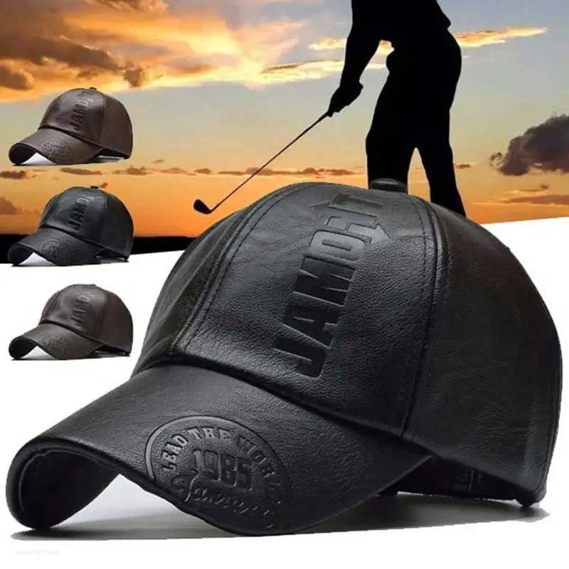 JAMDIT Men's Faux Leather Baseball Cap - Embossed Logo & Adjustable Strap