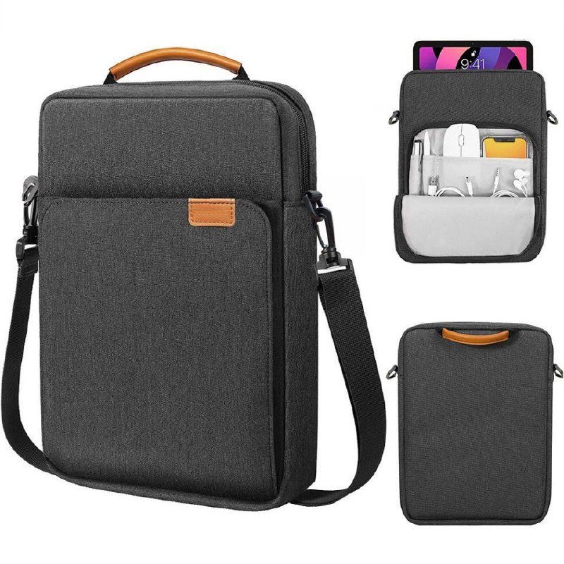 Dark Grey Multi-Pocket Tablet & Laptop Shoulder Bag with Organizer for Tech Accessories
